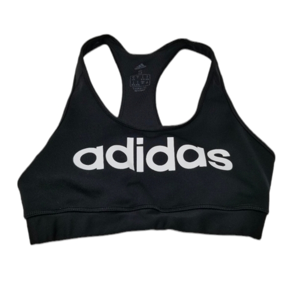 Adidas Logo Sports Bra Workout Women's Size Small Climalite Black White Graphic - Picture 1 of 6